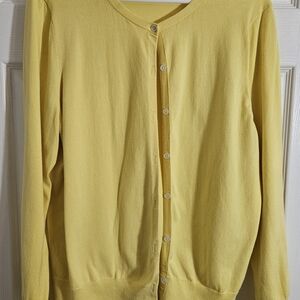 Lands' End Women's XL Yellow Button Front Cotton Blend Cardigan Sweater